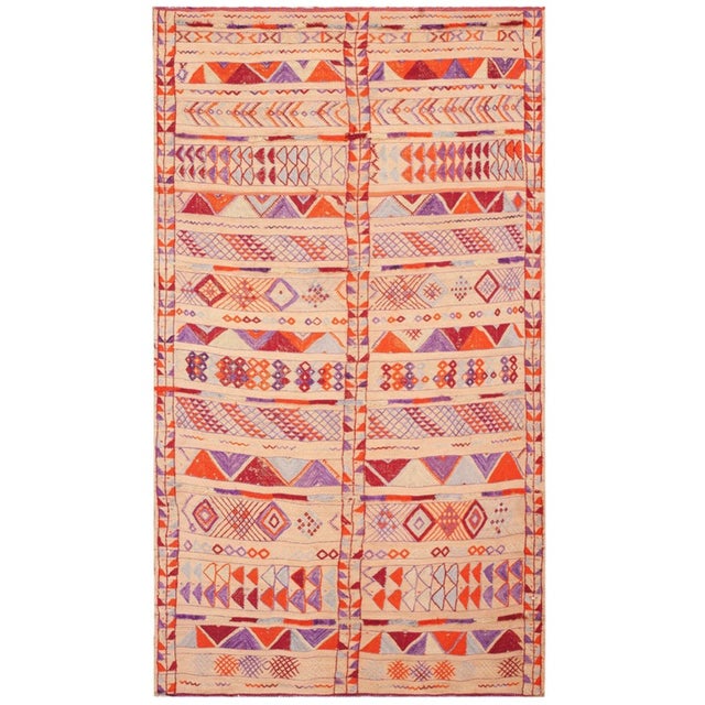 Wood Mid 20th Century Moroccan Reed & Wool Flat-Weave ( 4'9" X 9'8" - 145 X 295 ) For Sale - Image 7 of 7