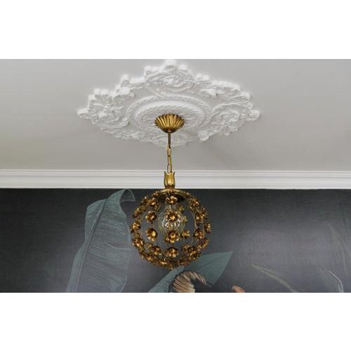 Hollywood Regency Style Gilt Metal Floral Sphere Pendant Light, Italy, 1970s For Sale - Image 10 of 18