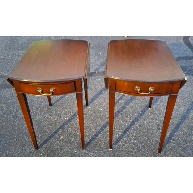 Wood Pair 1940s Imperial Grand Rapids Genuine Mahogany Pembroke Tables, Refinished For Sale - Image 7 of 10