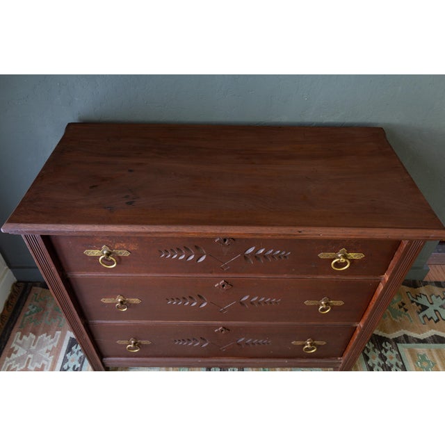 Antique Chest of Drawers With Eastlake Carvings and Brass Hardware For Sale - Image 6 of 17