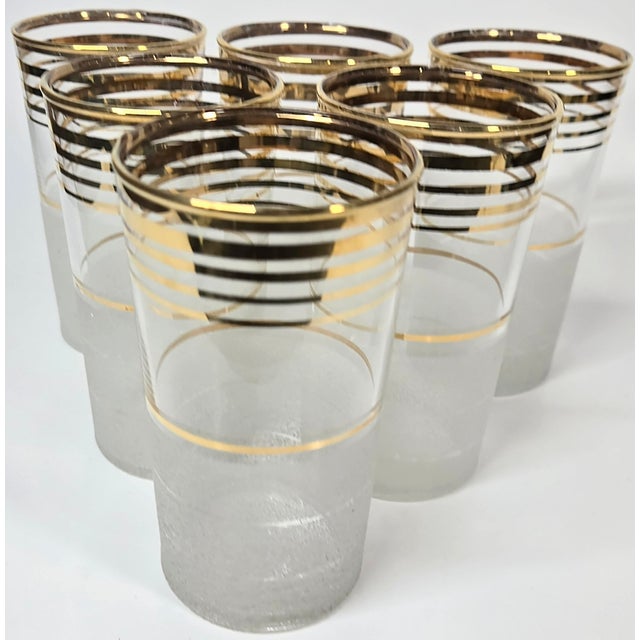 Metal Hollywood Regency Gold and Frost Tumblers- Set of Six For Sale - Image 7 of 16
