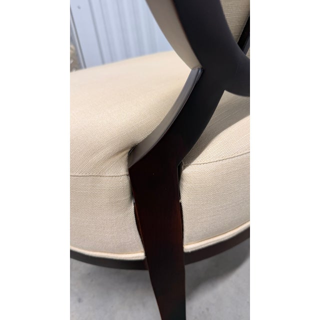 Pair of Baker Furniture Upholstered Barrel Back Lounge Chairs With Oval Medallion Backs For Sale - Image 11 of 15