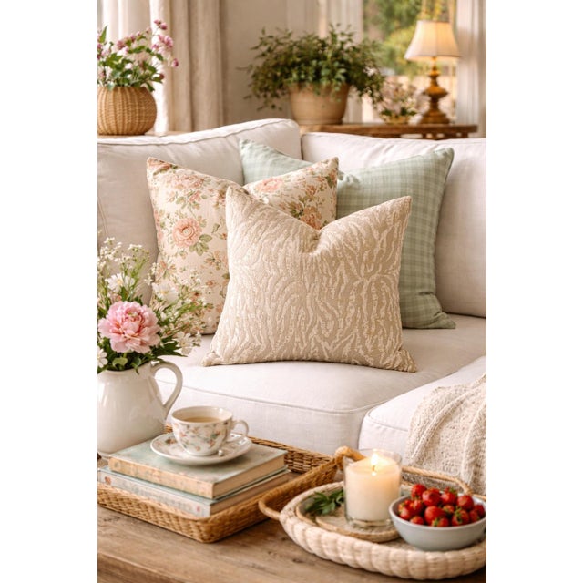 Natural Woven Zebra Inspired Jacquard Animal Print Accent Pillow – Down / Feather Filled - Ralph Lauren, Palm Beach Regency and Cottagecore Decor For Sale - Image 4 of 8