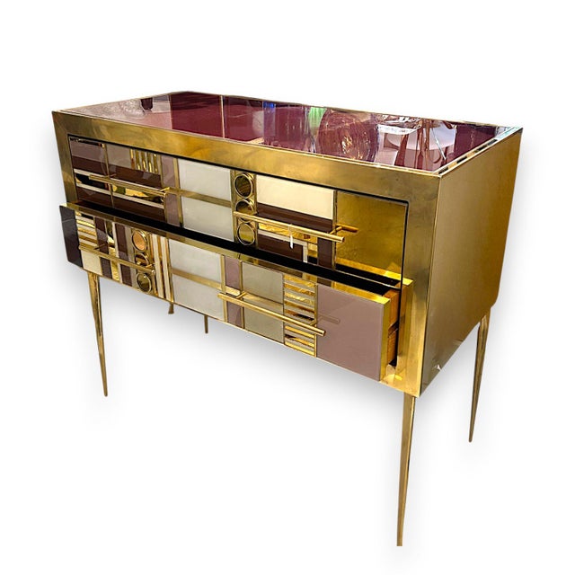 Metal Gold, Burgundy and Pink Murano Glass Sideboard, 1980s For Sale - Image 7 of 7