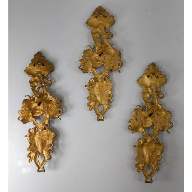Bronze 19th Century Group of 3 Gilt Bronze Architectural Furniture Accents With Grape Motif For Sale - Image 8 of 11