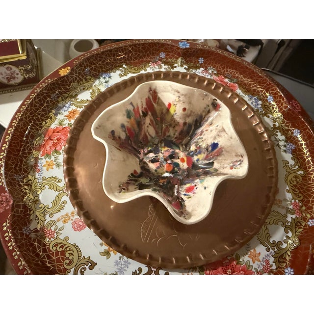 Mid-Century Modern Vintage Murano Style Pottery "Tutti Frutti" Art Folded Bowl - Confetti Splatter, Signed by Dino Martens For Sale In Naples, FL - Image 6 of 7
