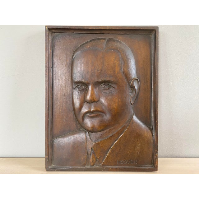 Brown 1930s Folk Art Carving of President Herbert Hoover For Sale - Image 8 of 8