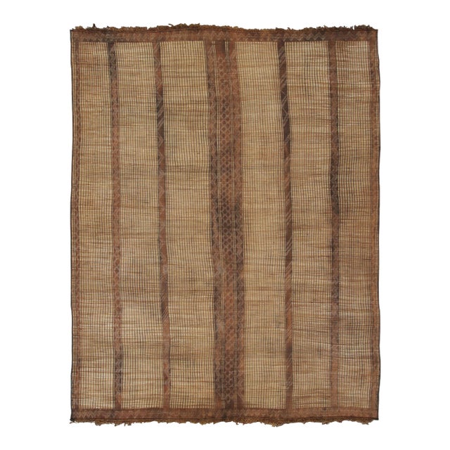 Vintage Tuareg Rug With Tonal Stripe Design in Beige & Brown - Rug & Kilim For Sale