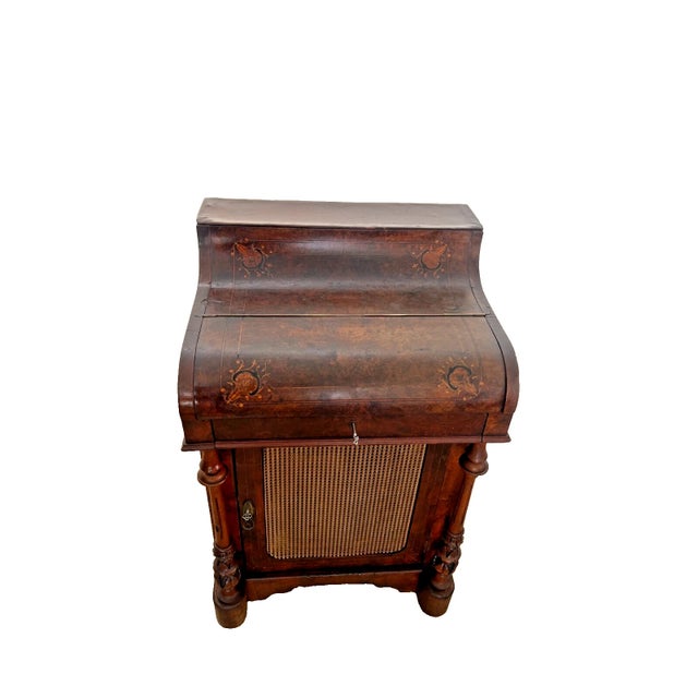 1900 - 1909 Antique Davenport Captain's Desk Locking Top and Cabinet, Easel, Shelves, Inlay For Sale - Image 5 of 12