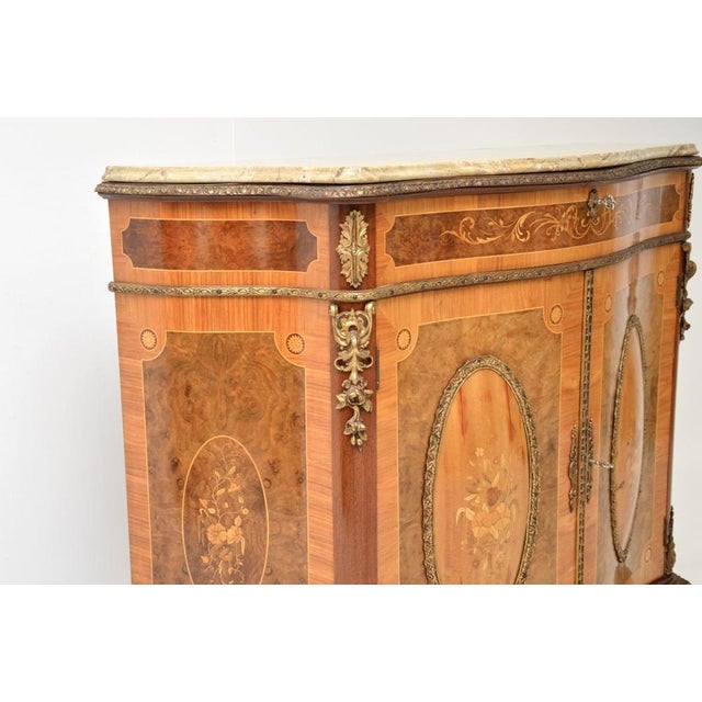 French Inlaid Marquetry Sideboard with Marble Top, 1930 For Sale - Image 6 of 11