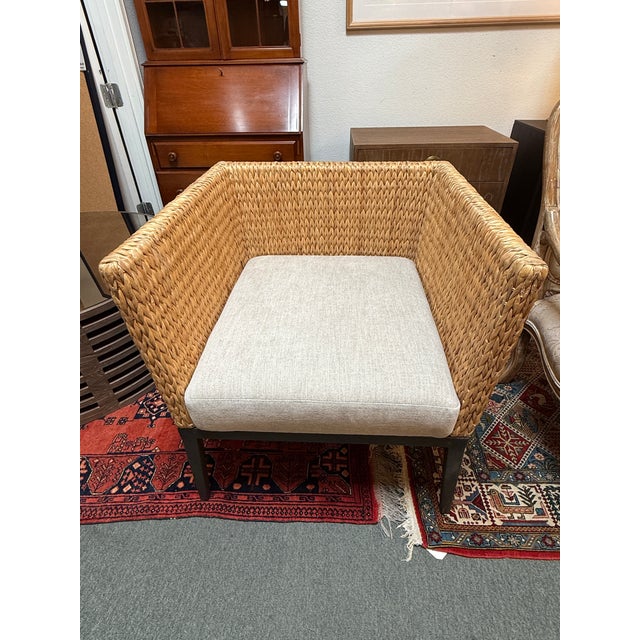 Brownstone Seagrass + Linen Occasional Chair, Prototype For Sale - Image 9 of 12