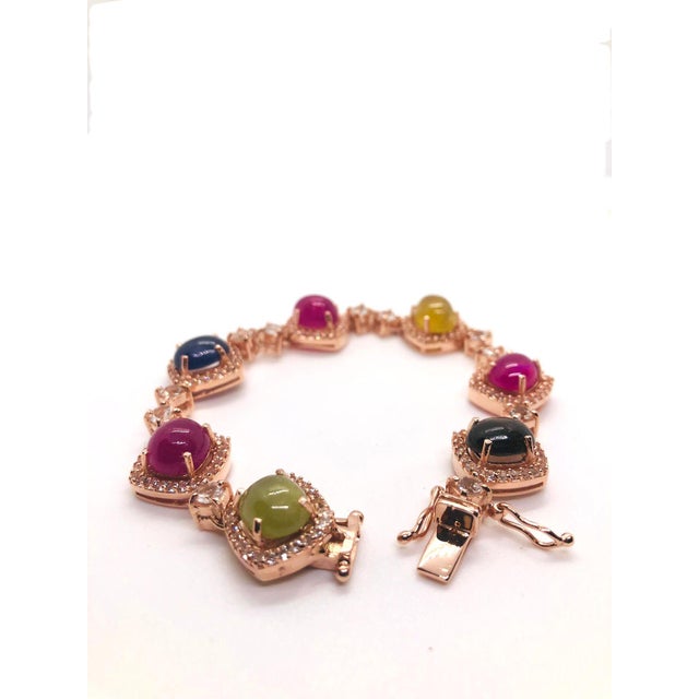 Gemstone Bochic “Capri” Vintage Fancy Sapphire & Ruby Bracelet Set In 18K & Silver For Sale - Image 7 of 14