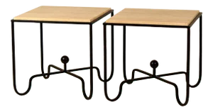 Wrought Iron and Travertine 'Entretoise' Side Tables by Design Frères - a Pair