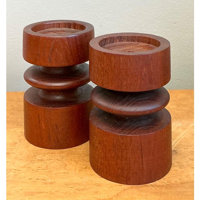 Vintage Mid-Century Modern Wood Candle Holders - A Pair For Sale - Image 10 of 12