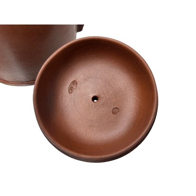 1980s Vintage Brown Simple Cylindrical Plain Zisha Clay Teapot Art Display For Sale - Image 5 of 9