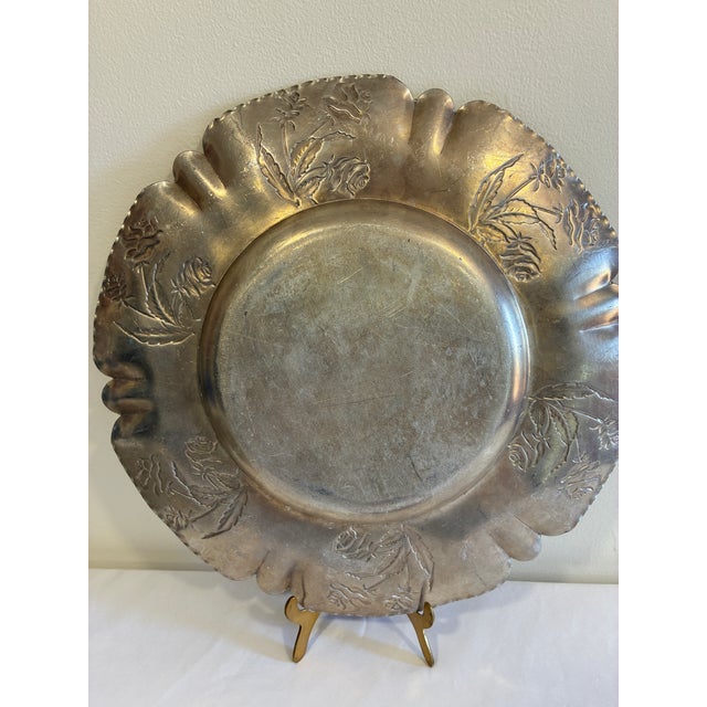 Vintage Hand-Chased Hammered Aluminum Rose Tray For Sale - Image 9 of 9