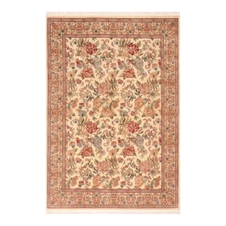 Shabby Chic 1990's Floral Pak-Persian Beige/Gold Wool Rug - 6'0'' X 9'1'' For Sale