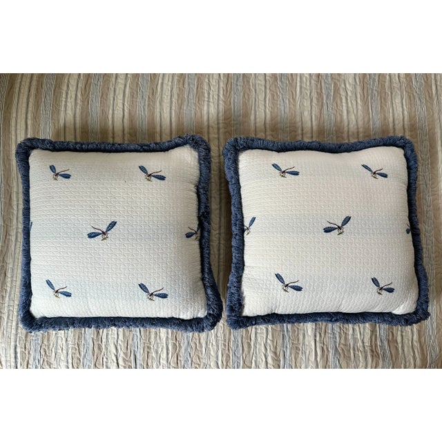 2000 - 2009 Two Decorative Pillows With Dragon Flies and Fringe For Sale - Image 5 of 8
