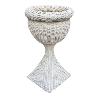 White Wicker Pedestal Plant Stand For Sale