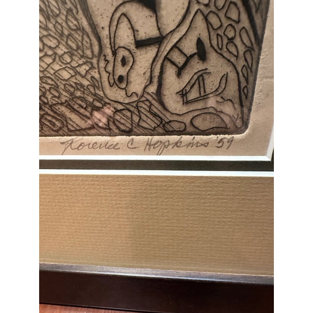 Wood Vintage 1959 Large Original Surrealist Abstract Ink on Paper by Florence C Hopkins -Framed For Sale - Image 7 of 10