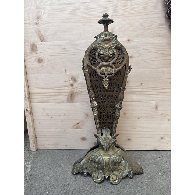 Antique Art Nouveau Openwork Brass Fireplace Screen For Sale - Image 17 of 18