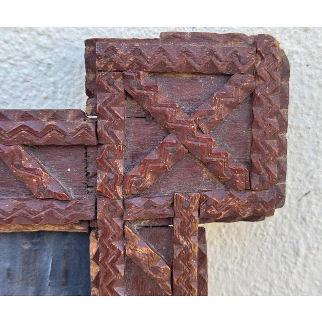 Antique Tramp Art Wood Frame With Modern Erica Everage Art Drawing-Abstracted Figurative Work on Paper For Sale - Image 9 of 12