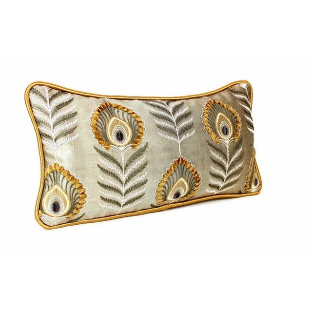 Jane Churchill Embroidered Peacock Lumbar Pillow For Sale - Image 11 of 13