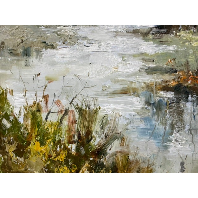 Green Moody Earth Tone Wetland & River Canvas - Original Acrylic Art For Sale - Image 8 of 11
