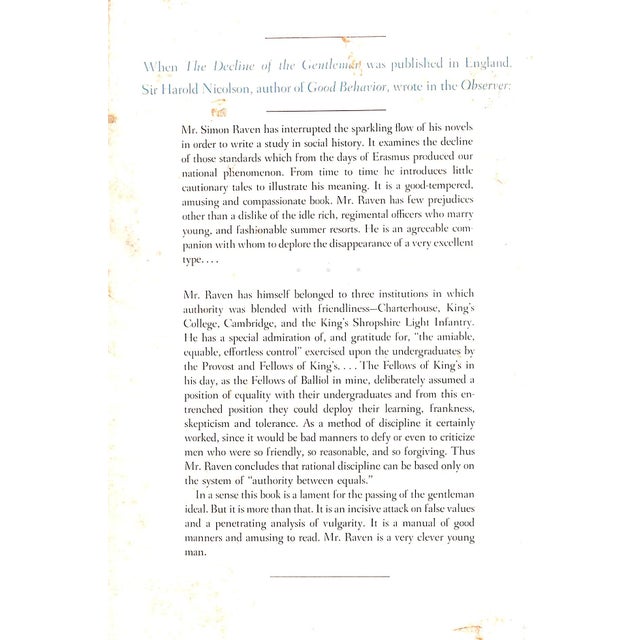 1960s "The Decline of the Gentleman" 1962 Raven, Simon For Sale - Image 5 of 5