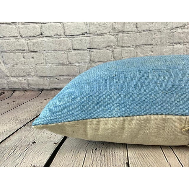 16 x 24 Hemp Pillow Turkish Cushion Natural Blue Pillow Cushion Cover For Sale - Image 4 of 4