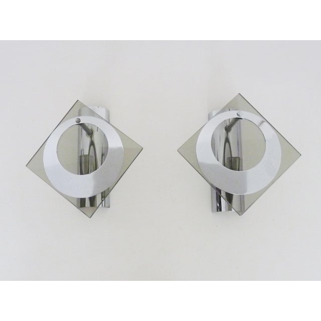 Vintage Chrome-Plated Metal and Glass Wall Sconces, 1970s, Set of 2 For Sale - Image 9 of 9