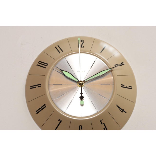 Metal German Art Deco Beige Wall Clock With Black Numerals by Welby For Sale - Image 7 of 11