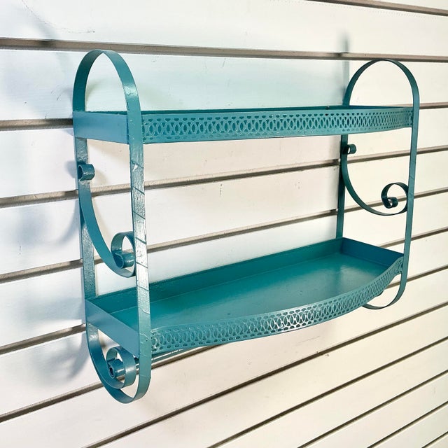 1970s 1970s Vintage Boho Chic Atomic Style Metal Bathroom Wall-Mounted Shelf With Towel Bar. For Sale - Image 5 of 13