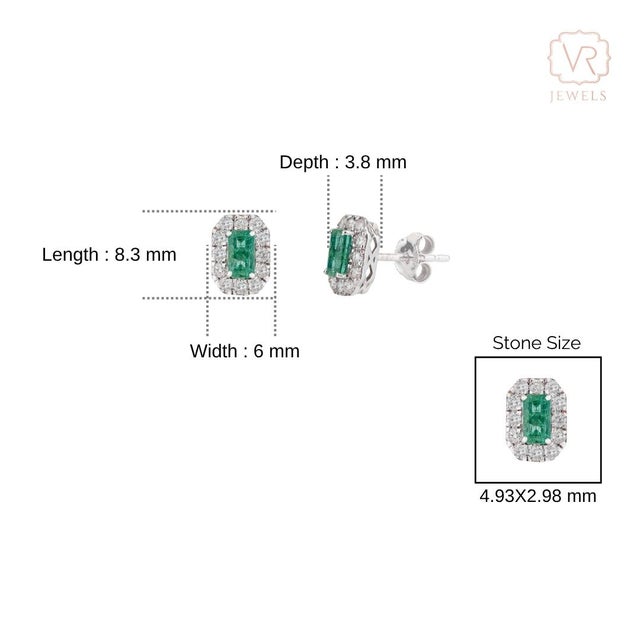 Estate Natural Octagon Emerald & Diamond Halo Earrings in 14k White Gold- 2 Pieces For Sale - Image 10 of 13