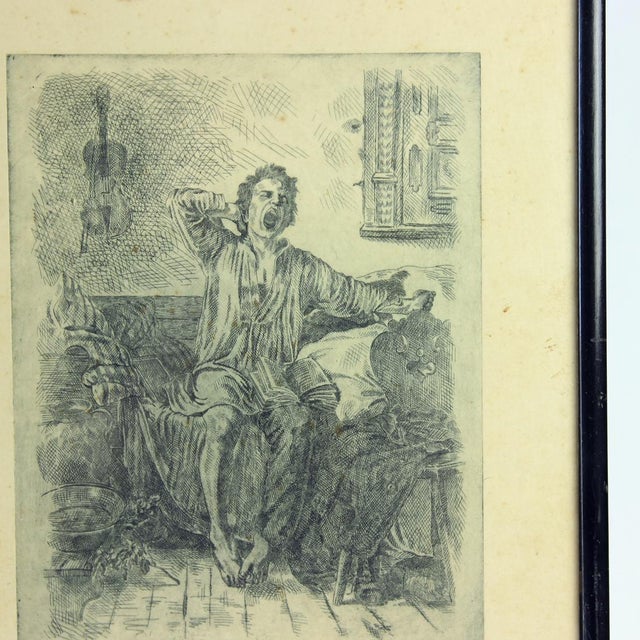 Paper Czechoslovak Artist, Yawning Figure, 1920s, Drawing on Paper, Framed For Sale - Image 7 of 12