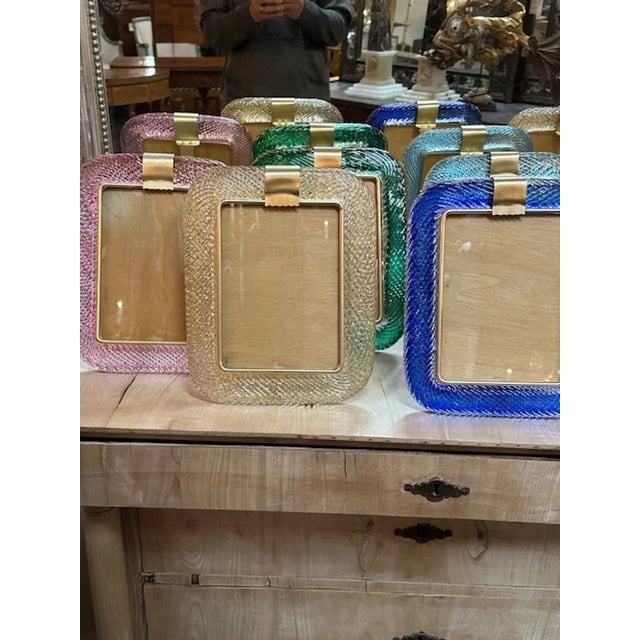 Gorgeous Murano glass and brass large scale picture frame. Circa 2000. A favorite of top designers!