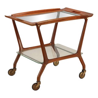 Beech and Glass Serving Cart, 1960s For Sale
