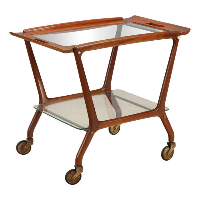 Beech and Glass Serving Cart, 1960s For Sale