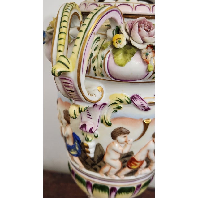 Circa 1900 Vienna-Style Porcelain Potpourri Urn With Applied Flowers, Putti & Blue Shield Mark For Sale - Image 13 of 18