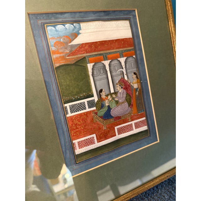 Indian Mughal Emperor With Woman in Palace, Framed For Sale - Image 3 of 10