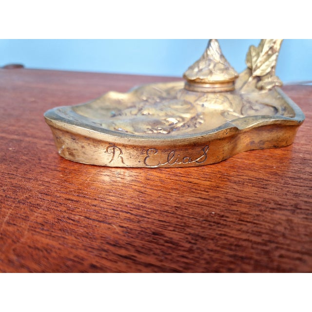 Art Nouveau Table Lamp in Gilded Bronze and Opalescent Glass For Sale - Image 12 of 18