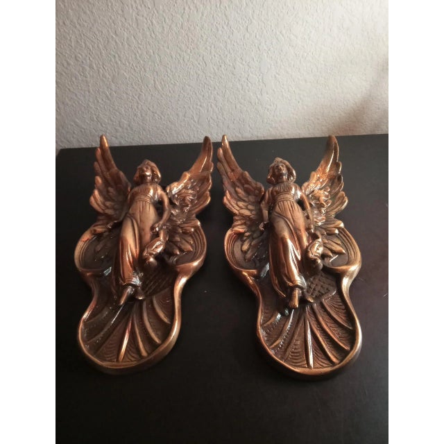 1970s 1970s Bronzed Sculpture of Winged Angel Wall Decor- Set of 2 For Sale - Image 5 of 6