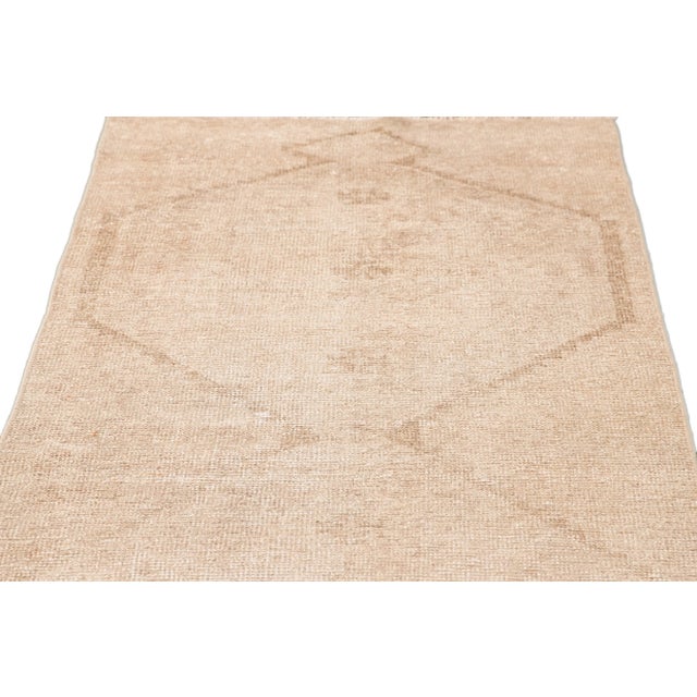 Beige 1960s Vintage Beige Turkish Handmade Tribal Wool Runner For Sale - Image 8 of 9