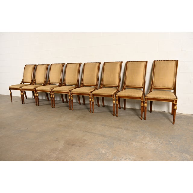 1980s Karges French Regency Louis XVI Carved Walnut and Gold Gilt Dining Chairs | Set of Eight For Sale - Image 5 of 14