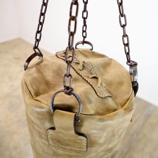 1940s Handmade Leather Gym Punching Boxing Heavy Bag For Sale - Image 11 of 17