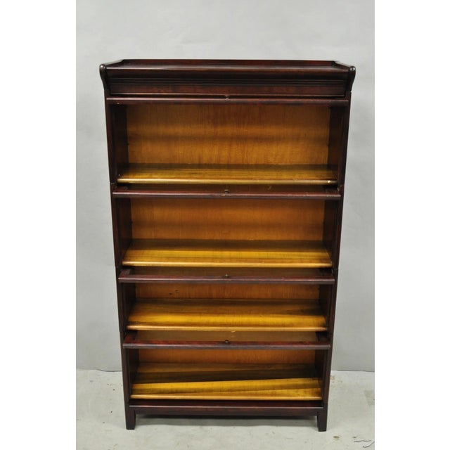 Antique Mahogany 4 Section Barrister Bookcase Glass Door Stacking Lawyer Cabinet For Sale - Image 11 of 16