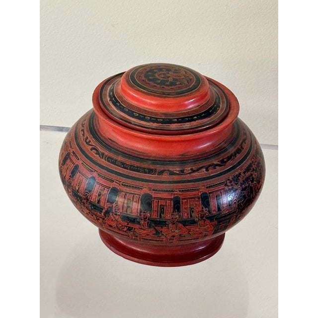 Early 20th Century Burmese Lacquer Lidded Jar For Sale - Image 4 of 12
