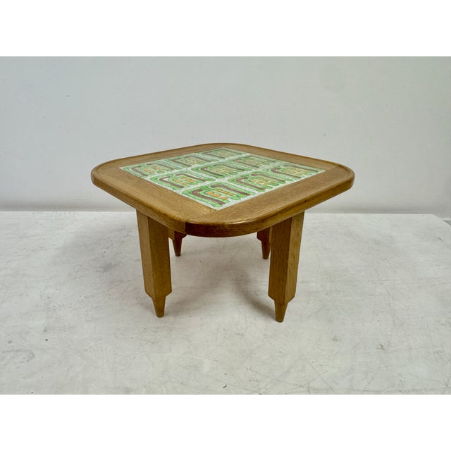 French Oak Coffee Table with Tiled Top attributed to Guillerme et Chambron for Votre Maison, 1970s For Sale - Image 6 of 11