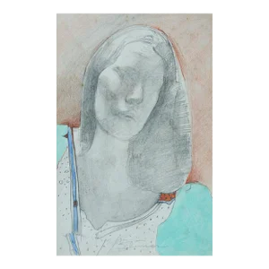 Small Mid 20th Century Modernist Color Portrait Drawing