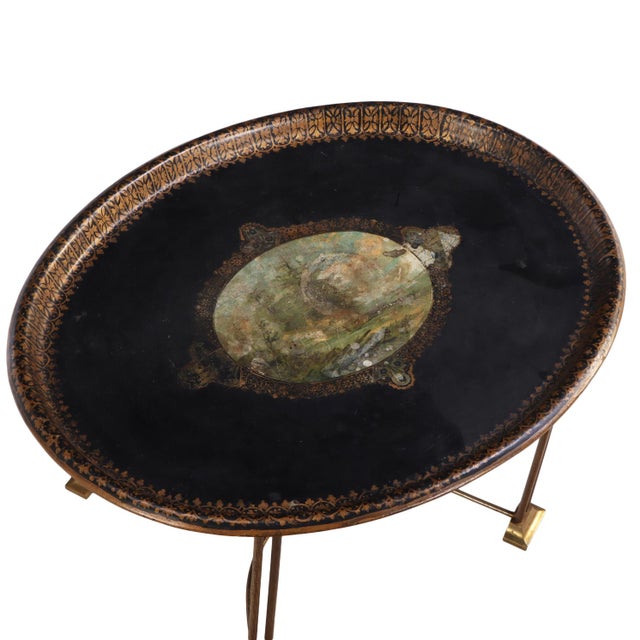 Toile Tray Top Table With Bronze Base, C. 1940 For Sale - Image 4 of 8